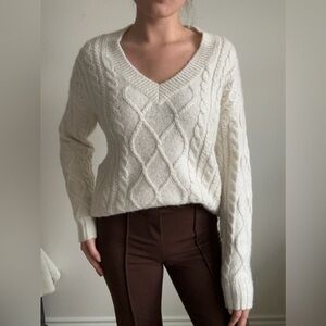 Women's Polo Cable Knit Sweater - Cream